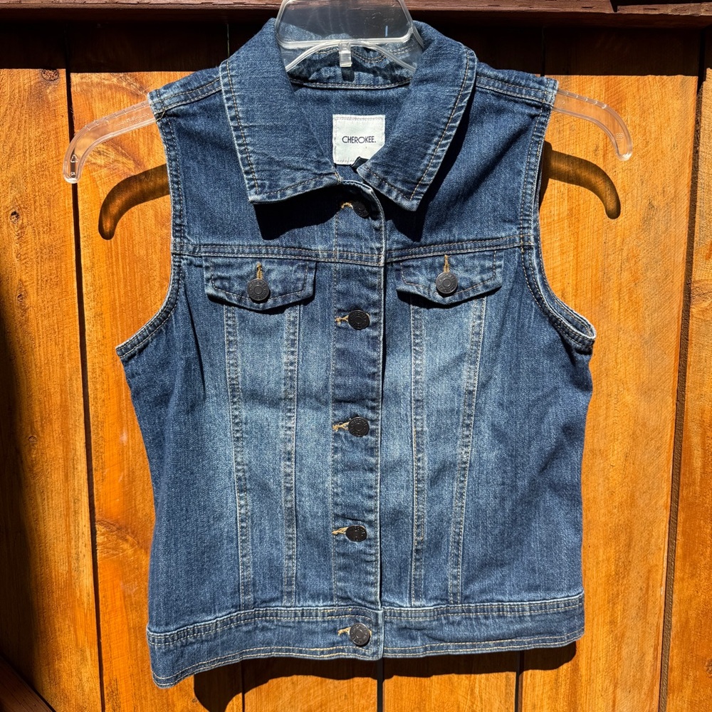 Cherokee Sleeveless Denim Vest Jacket - Classic Blue - XL/TG (14-16) - Picture 1 of 14